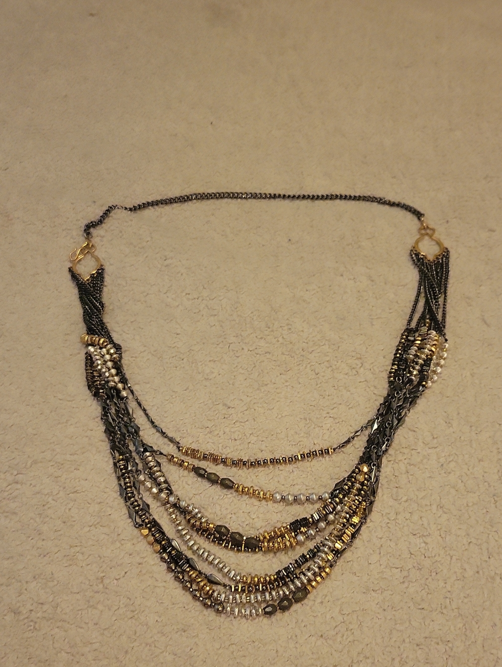 Stella & Dot Gunmetal and Gold Layered Beaded Necklace